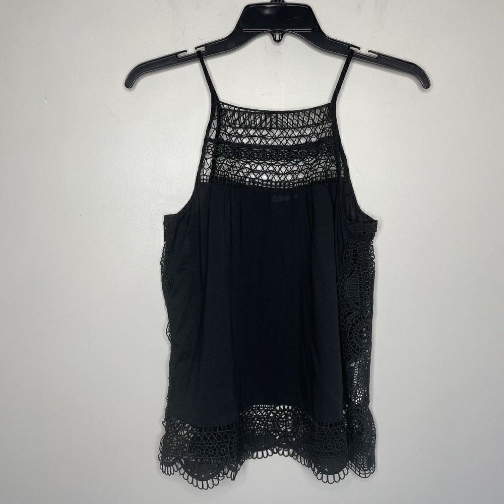 GAP Top Womens XS Black Embroidered Lace Trim Sleeveless Tank 100% Cotton